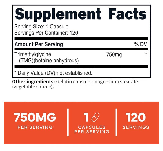 TypeZero TMG 750mg - Trimethylglycine | Betaine Anhydrous | Supports Detoxification | Promotes Healthy Liver Function & Normal Homocysteine Levels | 120 Capsules; Exp 07/2028