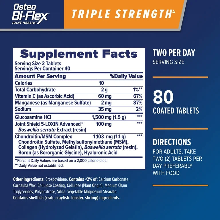 Osteo Bi-Flex Triple Strength, Glucosamine Chondroitin MSM Complex with Vitamin C | For Joint Health Support | 80 Coated Tablets; Exp 07/2026