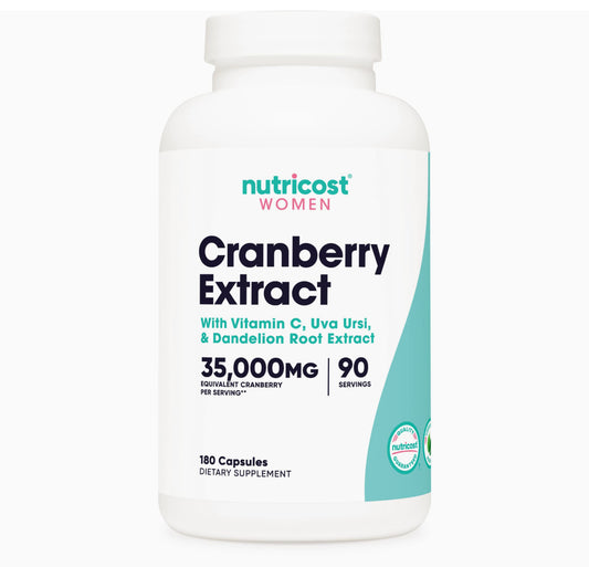 Nutricost's Cranberry Extract for Women 35,000mg | with Vitamin C, Uva Ursi & Dandelion Root Extract | 180 Capsules; Exp 09/2027