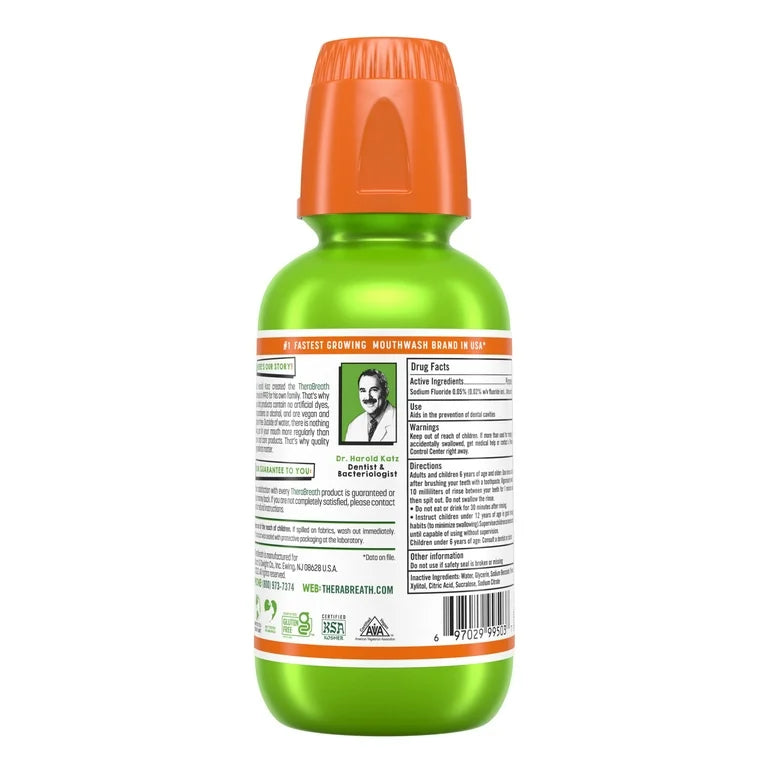 TheraBreath Kids Mouthwash with Fluoride | Anticavity Oral Rinse | Organic Wacky Watermelon Flavor, 295ml/10 fl.oz, Exp 2026
