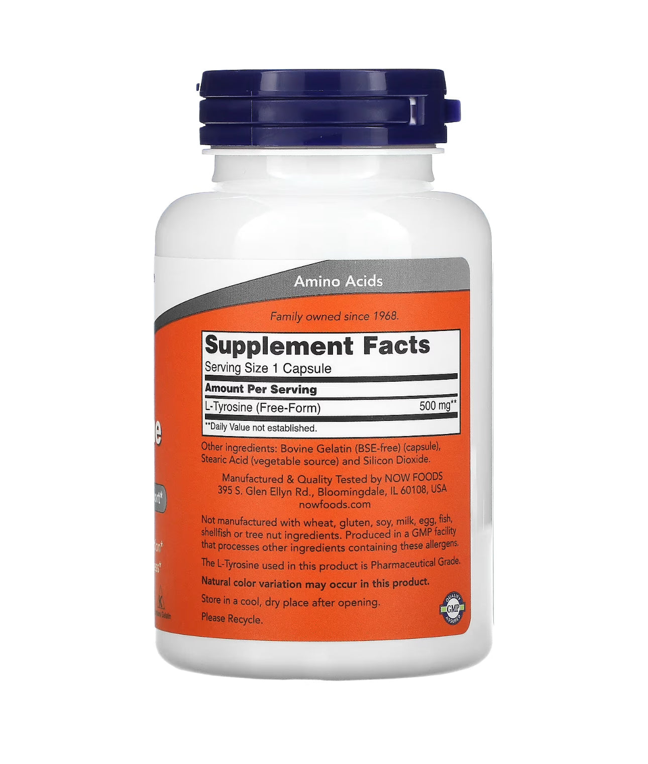 Now L-Tyrosine 500mg | Supports Mental Alertness & Healthy Glandular Function | Neurotransmitter Support | 120 Capsules; Exp 09/2028