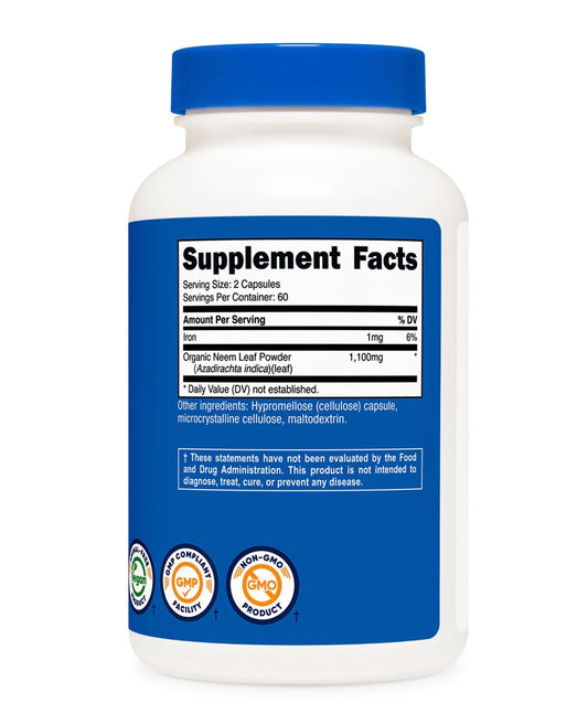 Nutricost Neem Leaf 1,100mg | 120 Capsules; Exp 03/2028