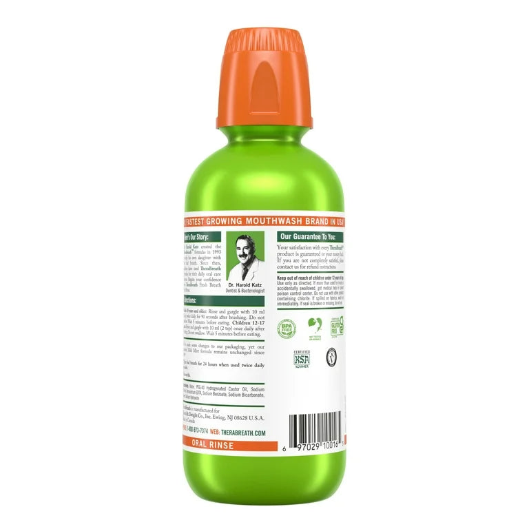 Therabreath Fresh Breath Oral Rinse | Mouth Wash for Bad Breath | Dentist Formulated | Alcohol-Free | Mild Mint 16oz/473ml; Exp 09/2026
