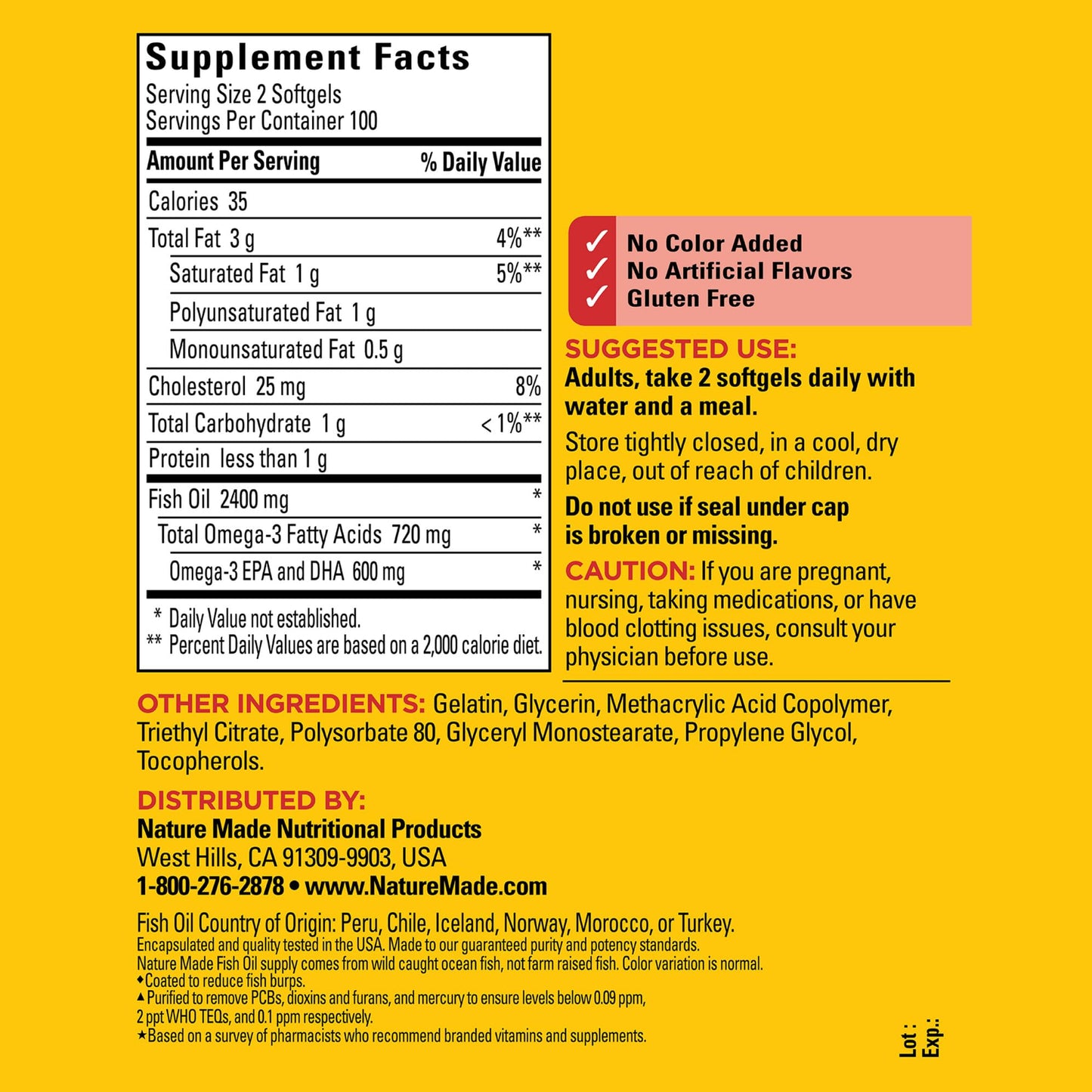 Nature Made Burp-Less Fish Oil 1200mg | Omega 3 Fish Oil for Healthy Heart Support | 200 Coated Softgels; Exp Jun/2027