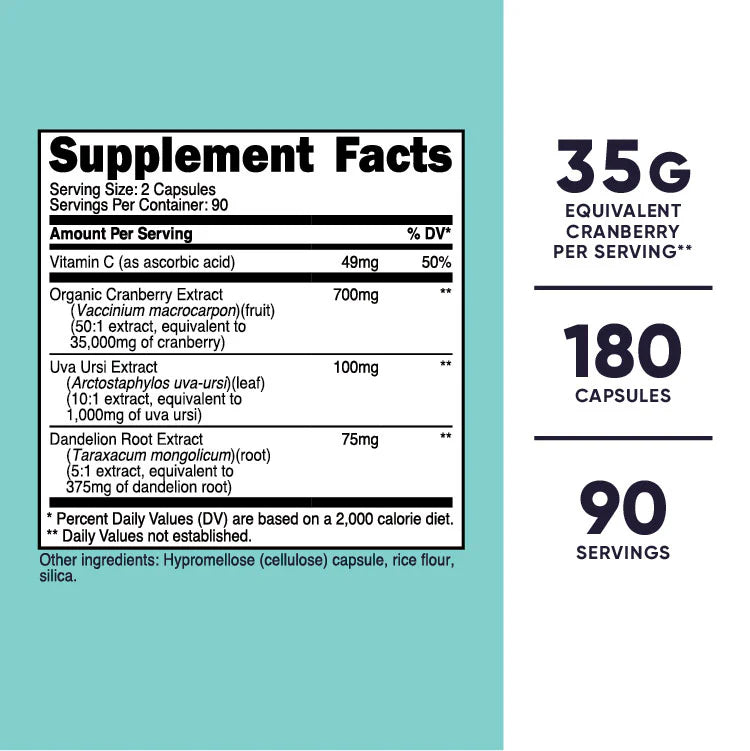 Nutricost's Cranberry Extract for Women 35,000mg | with Vitamin C, Uva Ursi & Dandelion Root Extract | 180 Capsules; Exp 09/2027