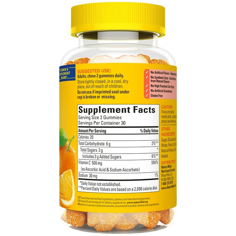 Nature Made Vitamin C 500 mg Per Serving | Extra Strength | Immune System Support | Tangerine Flavor, 60 Gummies; Exp 01/2026