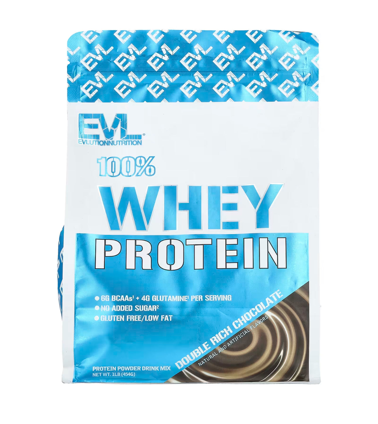 EVL 100% Whey Protein | Low Fat | 6g BCAAs, 4g Glutamine | Double Rich Chocolate | 1 lb (454g) Exp 07/2027