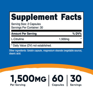 Nutricost L-Citrulline 1500mg | 750mg per Capsule | Supports Protein Metabolism & Healthy Immune System Function | 60 Capsules; Exp 08/2027
