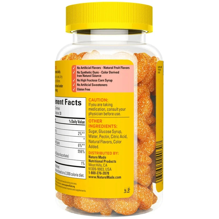 Nature Made Vitamin C 500 mg Per Serving | Extra Strength | Immune System Support | Tangerine Flavor, 60 Gummies; Exp 01/2026