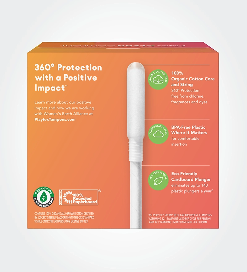 Playtex Clean Comfort Organic Cotton Core Tampons Multipack (14 Regular / 14 Super Absorbency) | Fragrance-Free | 28 Tampons