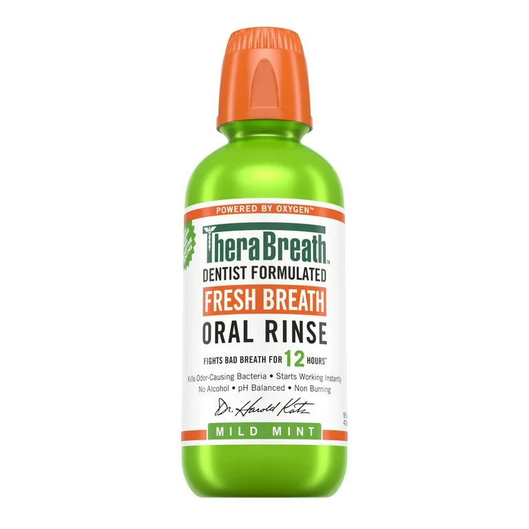 Therabreath Fresh Breath Oral Rinse | Mouth Wash for Bad Breath | Dentist Formulated | Alcohol-Free | Mild Mint 16oz/473ml; Exp 09/2026