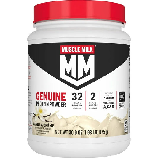 Muscle Milk Genuine Protein Powder | 32g Protein | Helps Build Muscle & Satisfy Hunger | Supports Muscle Recovery Post-Workout | Vanilla Creme Flavor~30.9oz/875g; Exp 01/2026