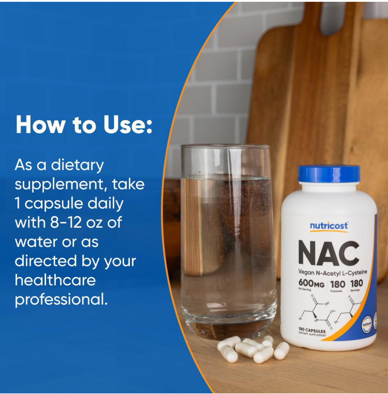 Nutricost NAC N-Acetyl L-Cysteine 600mg | Supports Immune System and Liver Health | Fights Free Radicals | 180 Capsules, Exp 01/2028