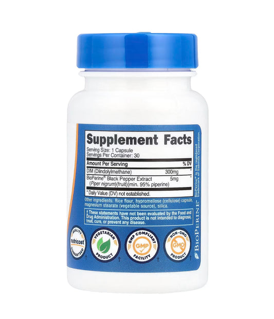 Nutricost DIM (Diindolyl-methane) 300mg | Plus BioPerine 5mg | 30 Capsules; Exp 06/2028