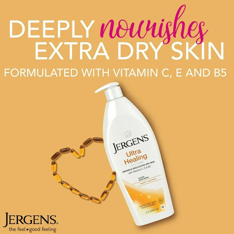 Jergens Ultra Healing Hand and Body Lotion | Extra Dry Skin Moisturizer | With Vitamins C, E, B5 | 21 oz/621 ml