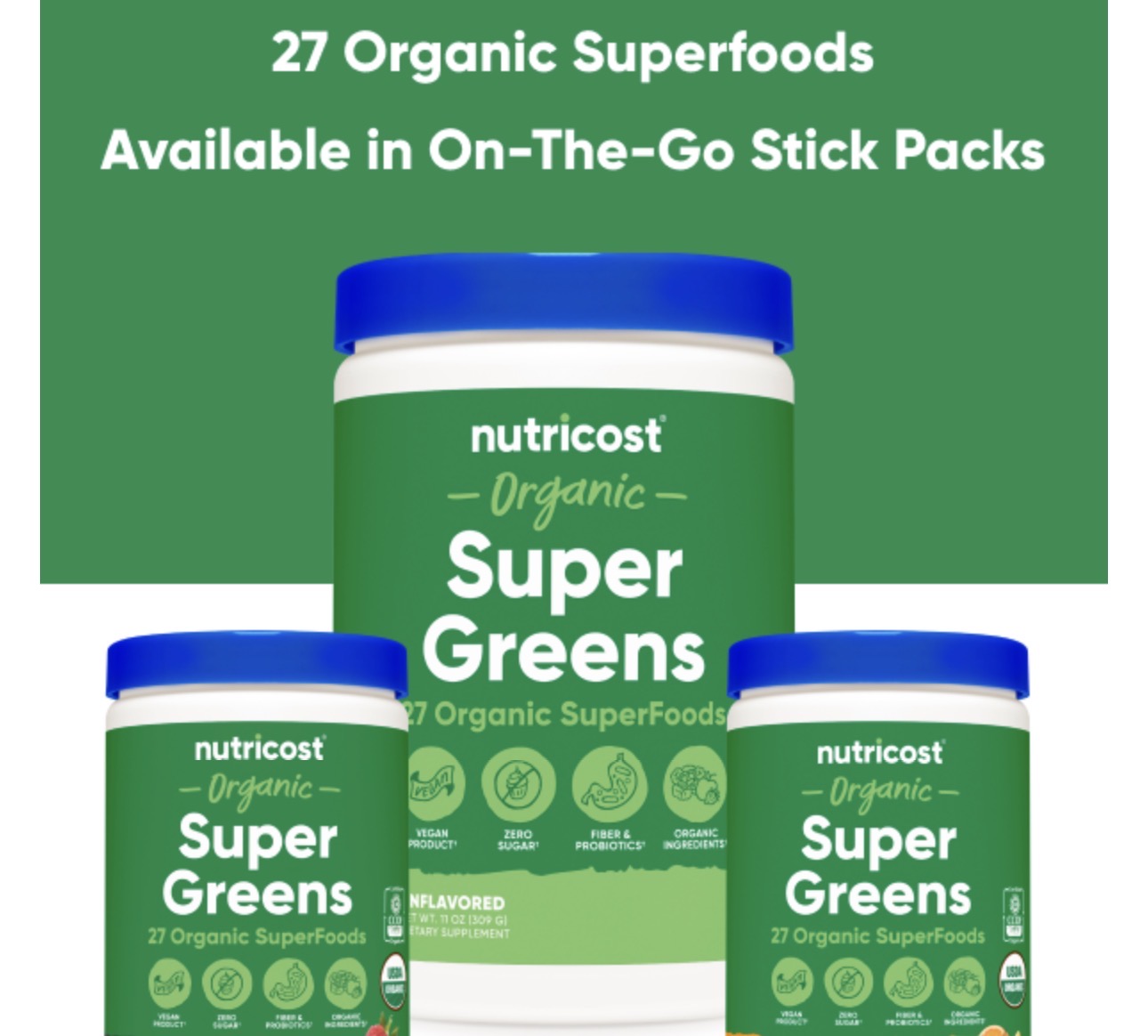 Nutricost Organic Super Greens Powder | 10 Servings | Superfood Drink Mix | Unflavored ~ 3.7oz/103g; Exp 04/2027