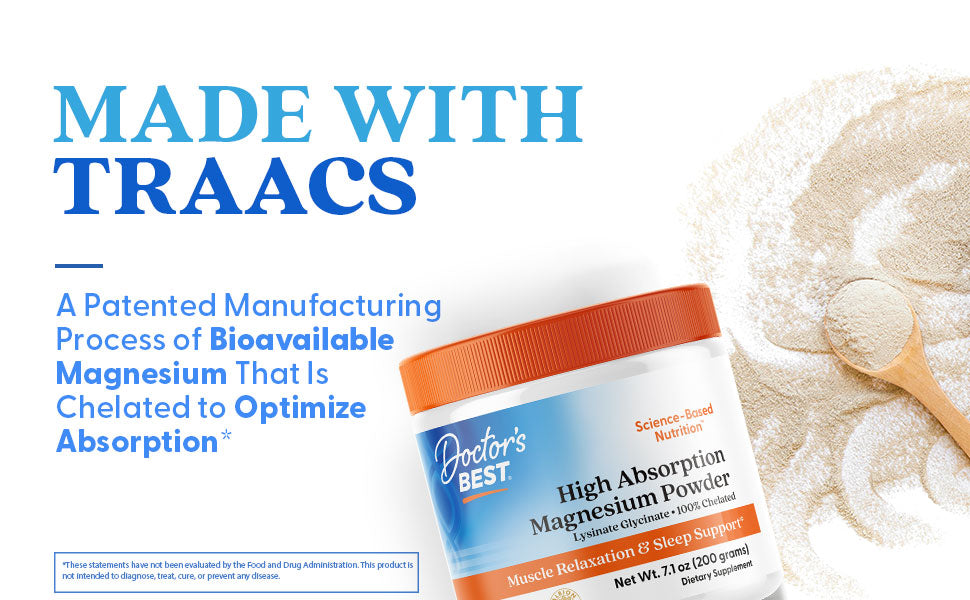 Doctor's Best High Absorption Magnesium Powder | Magnesium Glycinate | 100% Chelated | 200mg Magnesium per Serving | 100 Servings | 7.1oz/200g Exp 03/2027