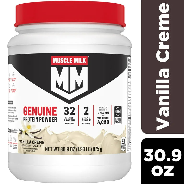 Muscle Milk Genuine Protein Powder | 32g Protein | Helps Build Muscle & Satisfy Hunger | Supports Muscle Recovery Post-Workout | Vanilla Creme Flavor~30.9oz/875g; Exp 01/2026