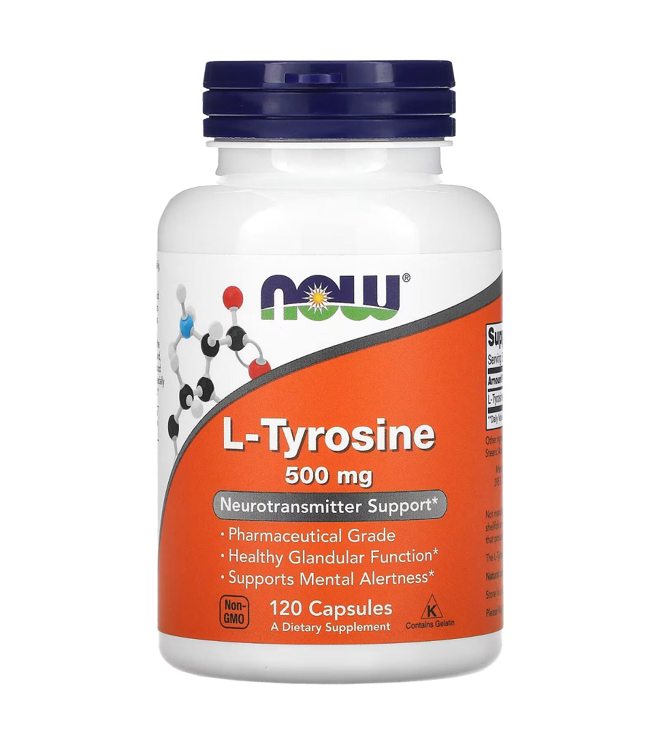 Now L-Tyrosine 500mg | Supports Mental Alertness & Healthy Glandular Function | Neurotransmitter Support | 120 Capsules; Exp 09/2028