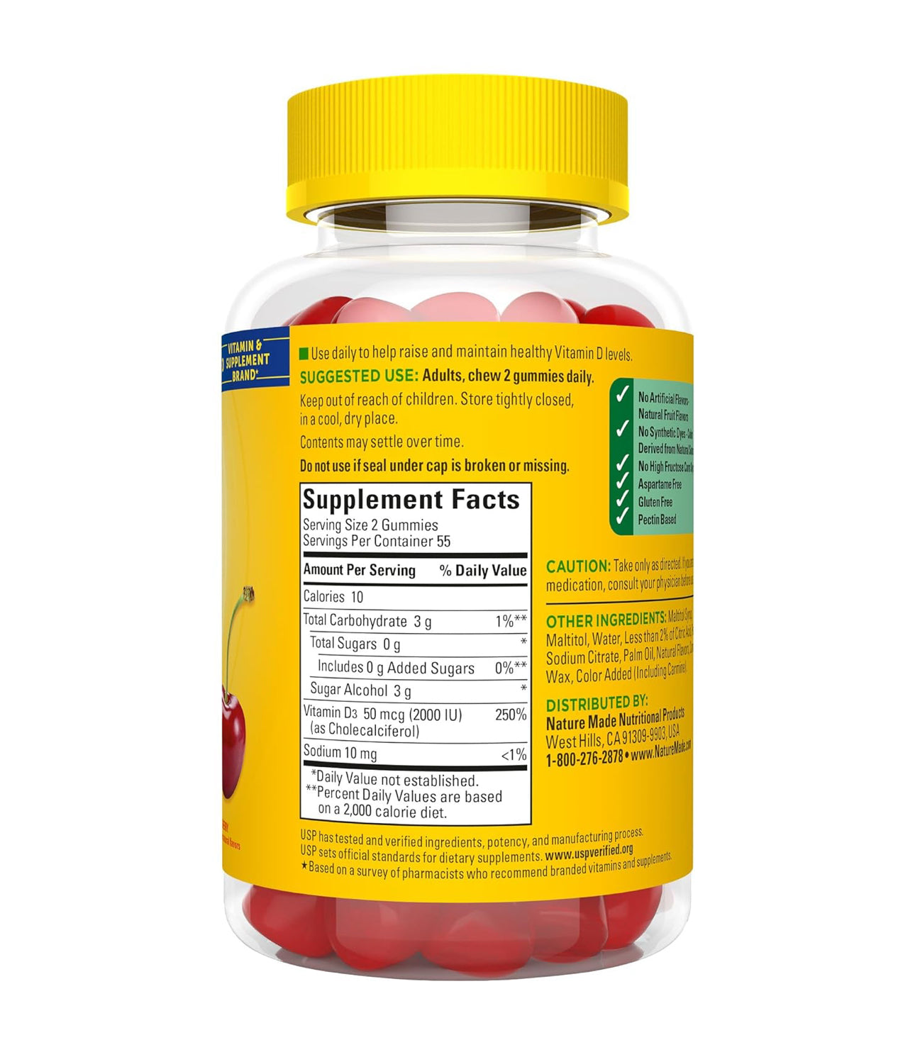 Nature Made Zero Sugar Vitamin D3 Gummies 2000 IU (50 mcg) | 55 Day Supply | For Immune, Bone, Teeth & Muscle Support | Aspartame Free | 110 Gummies; Exp 11/2025