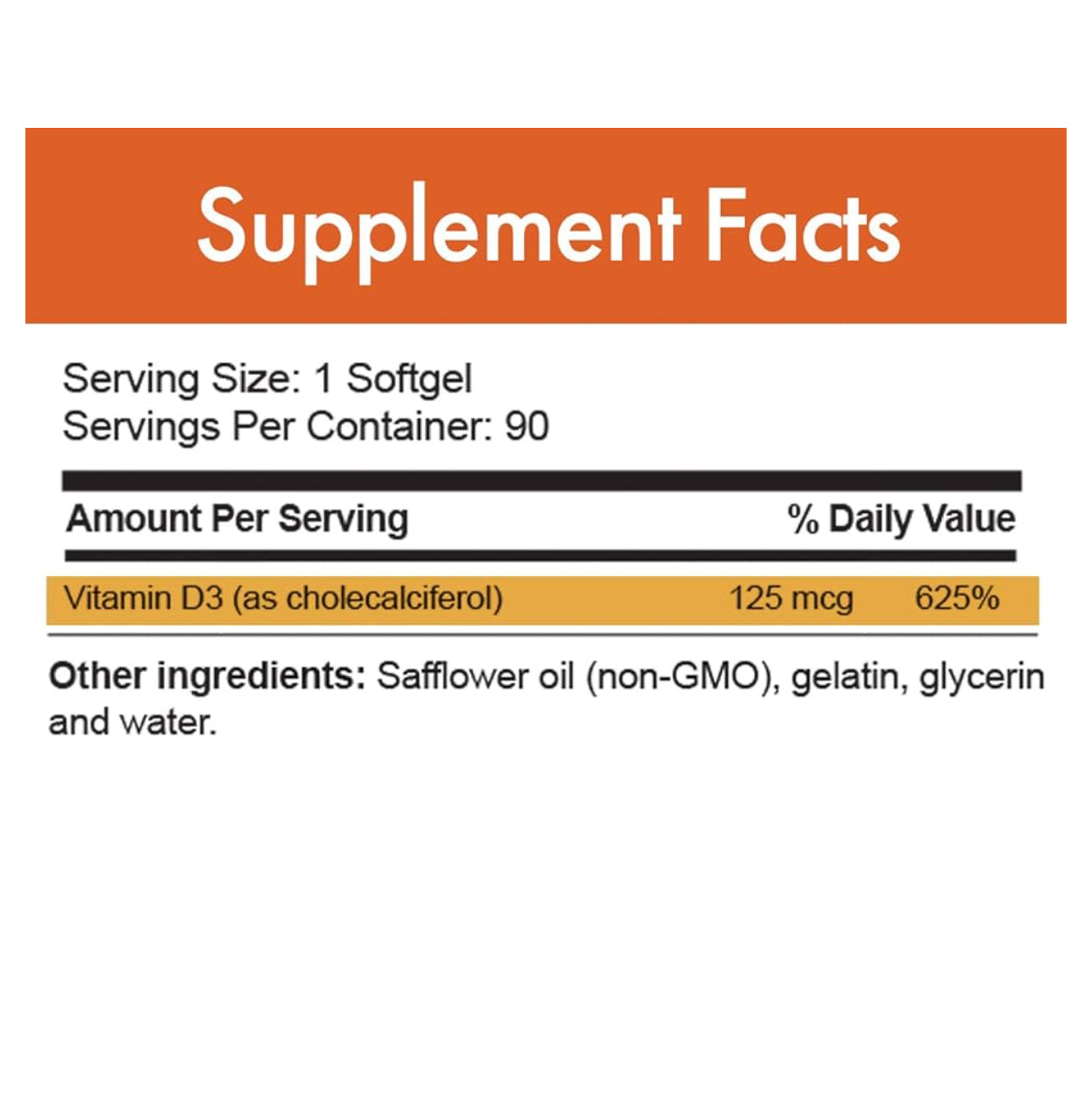 Stop Aging Now D-Pure Vitamin D 3 125mcg (5000 IU) with Safflower Oil | 90 Day Supply | Supports Hormone, Muscle, Teeth, Bone, Heart & Immune | 90 Softgels; Exp 09/2025