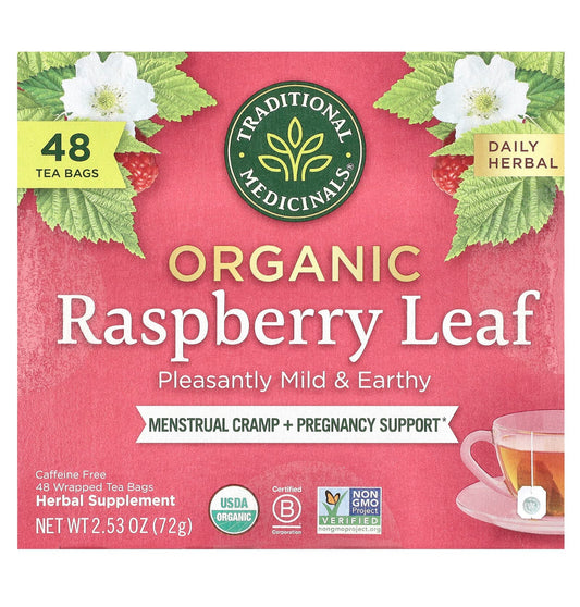 Traditional Medicinals Organic Raspberry Leaf Tea | Eases Menstrual Cramps & Supports a Healthy Pregnancy | 48 Tea Bags; Exp 03/2027