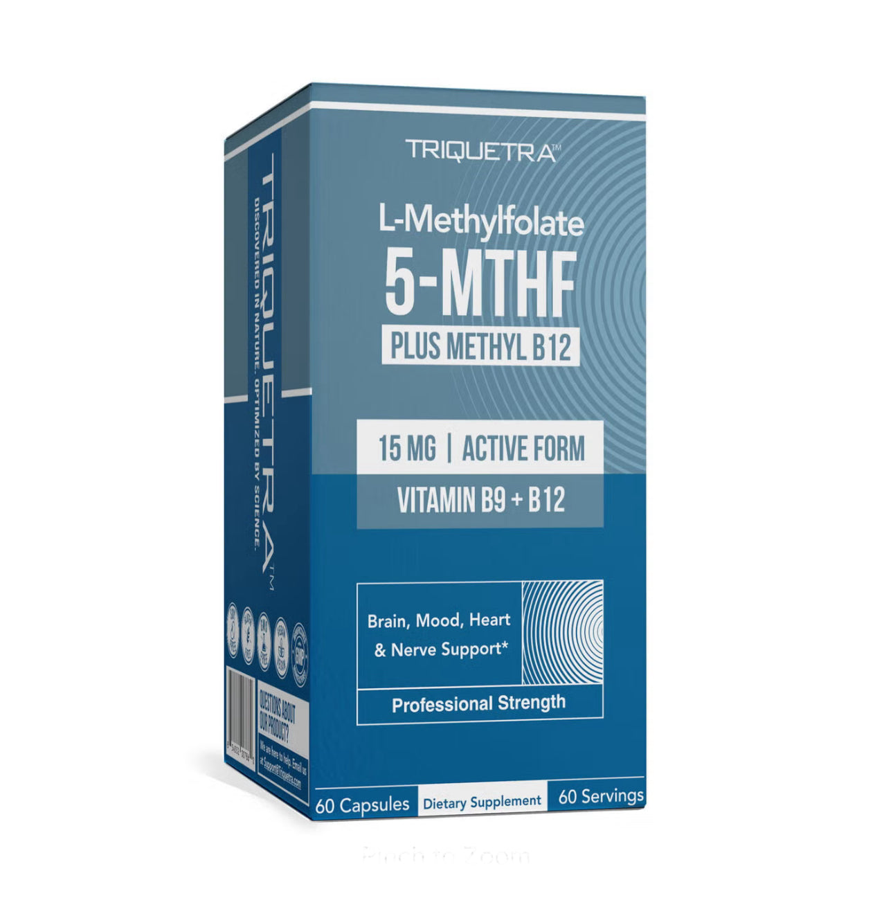 Triquetra L-MethylFolate 15mg Plus Methyl B12 Cofactor | High Potency, Active 5-MTHF Form | 60 Servings | Supports Mood, Methylation & Cognition | Bioactive Forms of Vitamin B9 & B12| 60 Capsules; Exp 07/2026