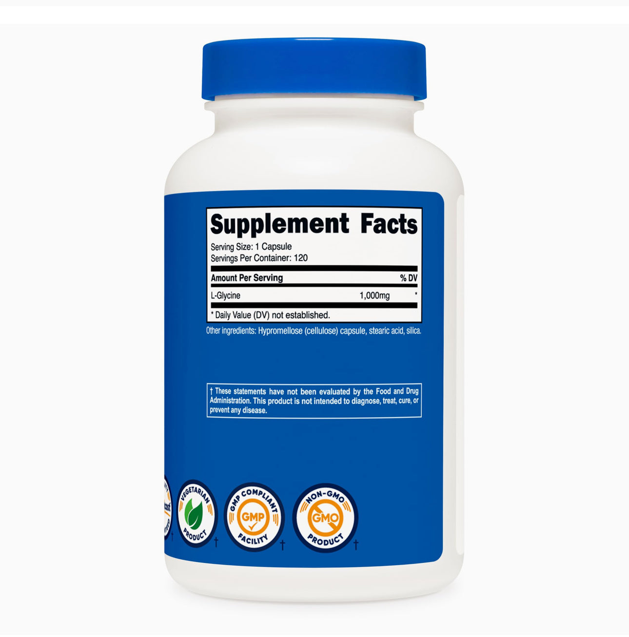 Nutricost L-Glycine 1000mg | 120 Servings | 120 Capsules; Exp 08/2027