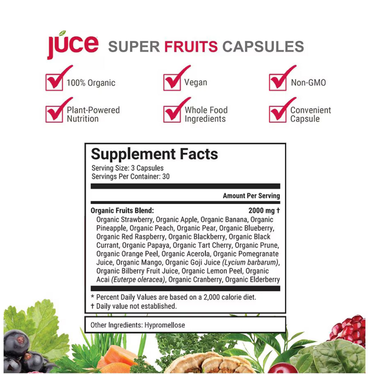 Terra Kai Organics JUCE Super Fruits | 30 Day Supply | 23 Fruits per Serving | 90 Capsules; Exp FADED (09/2025-See marked item in last picture)