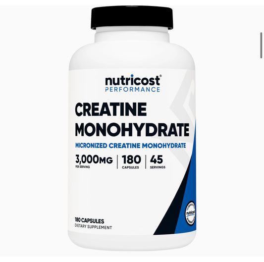 Nutricost Creatine Monohydrate 3000mg | 45 Servings, 750mg Per Capsule | 180 Capsules; Exp 09/2027