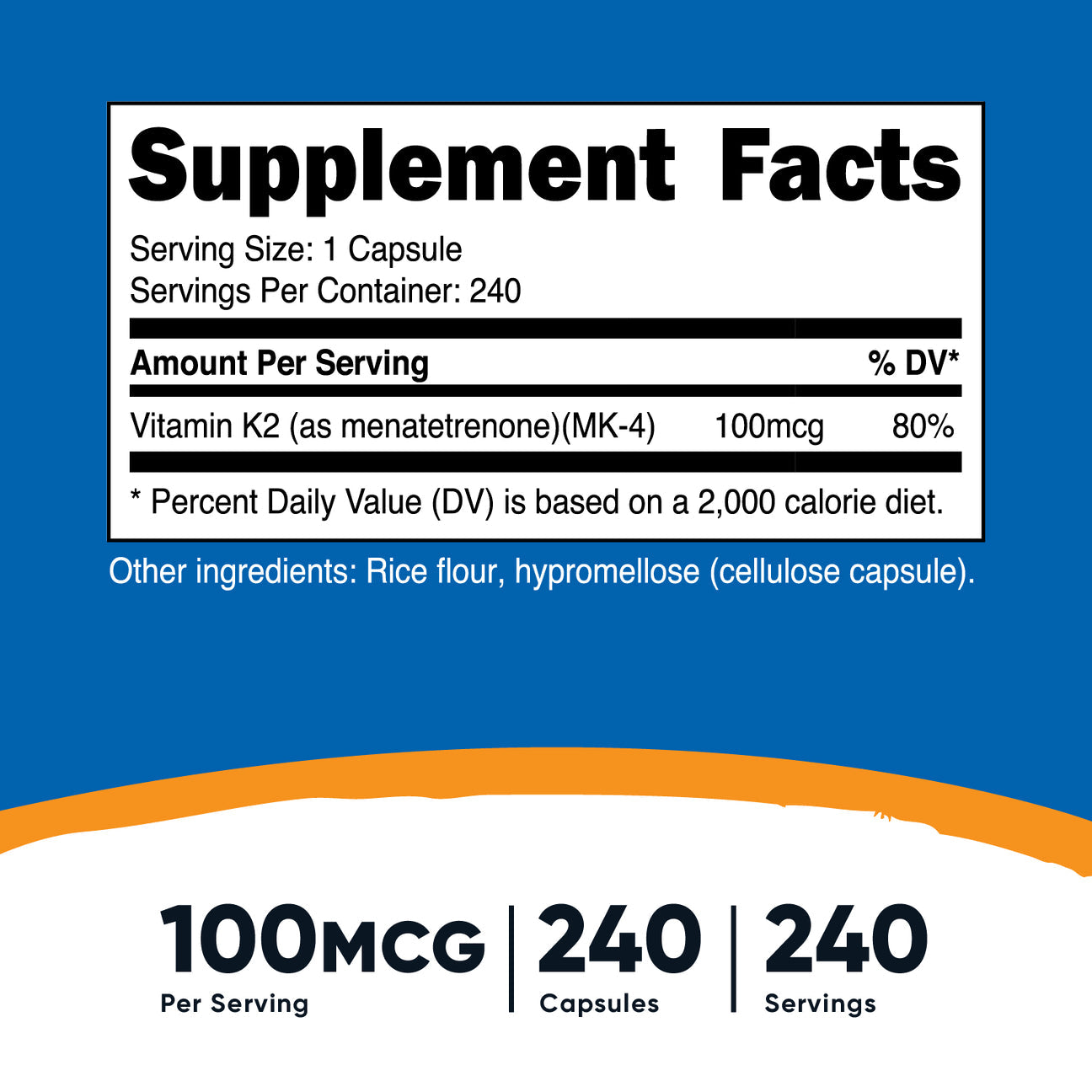 Nutricost Vitamin K2 MK-4 100 mcg (Menatetrenone) | 240 Servings | 240 Capsules; Exp 03/2028