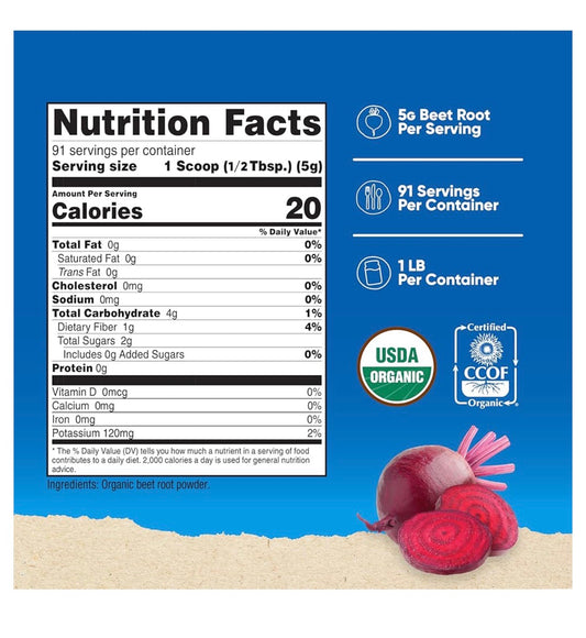 Nutricost Organic Beet Root Powder | Beetroot | Nitric Oxide Supplement for Men and Women | Pre-WorkOut | 91 Servings 16.2oz/454g; Exp 03/2029
