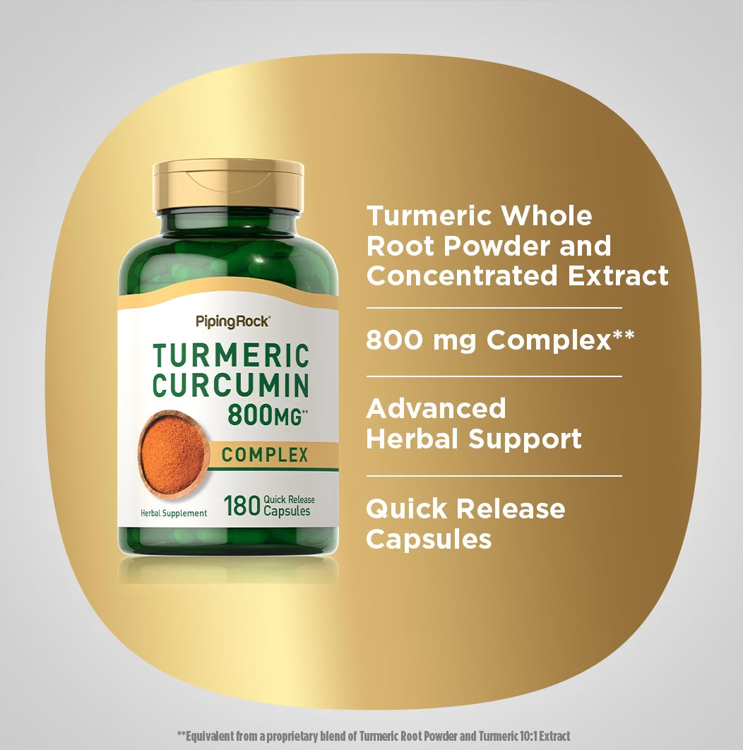 PipingRock Turmeric Curcumin 800mg | 800mg per Capsule | Anti-Inflammatory | 180 Capsules; Exp 09/2026