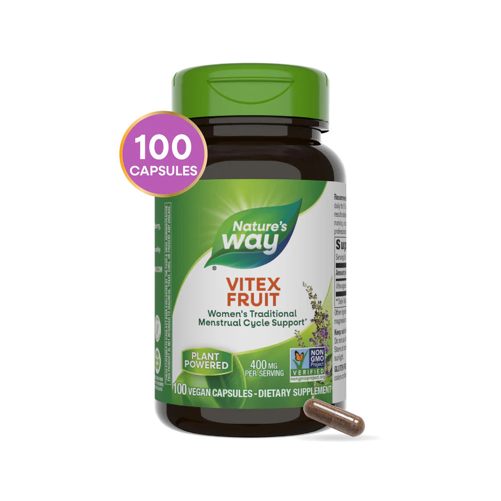 Nature's Way Vitex Fruit 400mg (Chasteberry) | Supports Healthy Menstrual Cycle | 100 capsules; Exp 02/2030