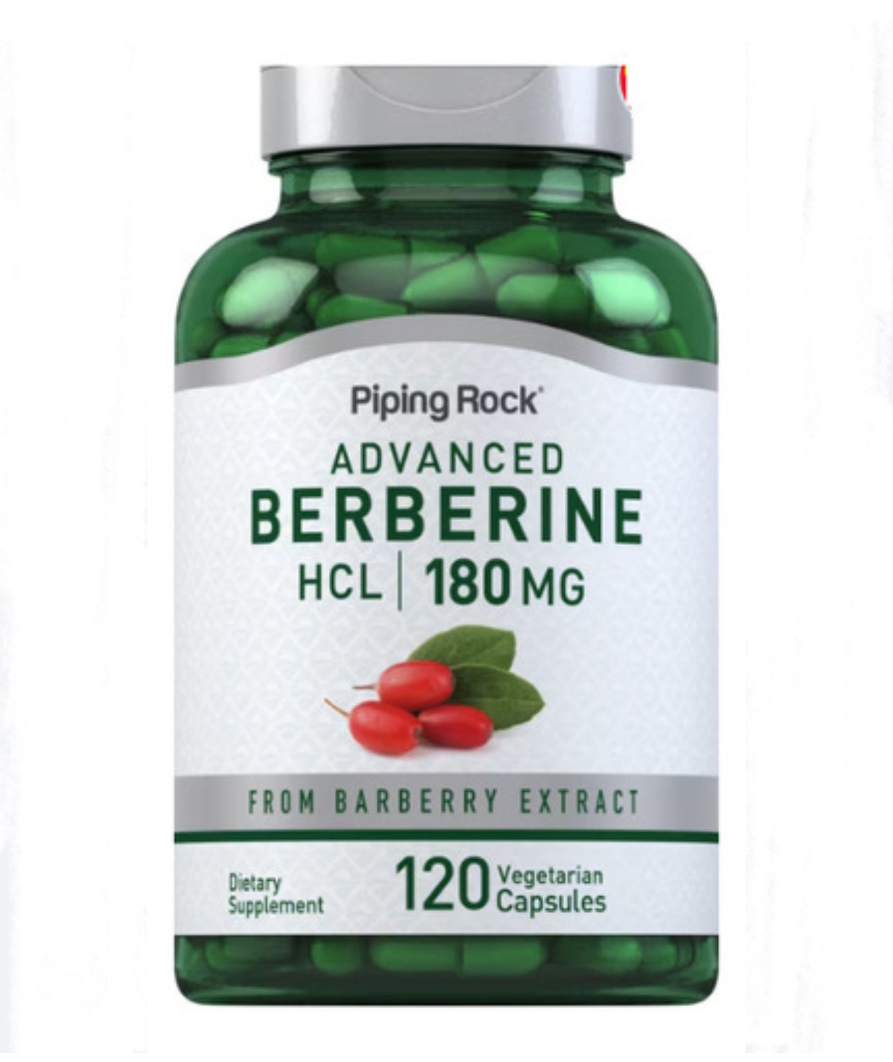 Piping Rock Advanced Berberine HCl 180mg | Supports Healthy Sugar Metabolism | 120 Capsules; Exp 11/2025