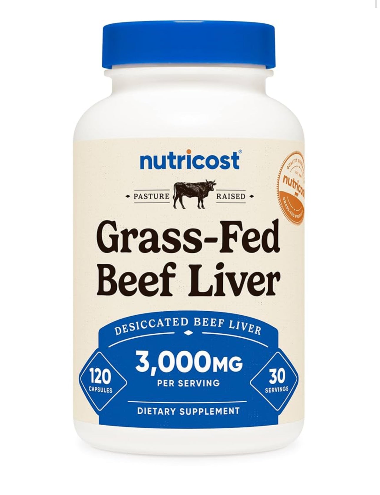 Nutricost Desiccated Beef Liver Capsules 3000mg (750mg Per Cap) | 100% Pure Defatted | Natural Source of Iron & Vitamin B 12 | No Hormones, Pasture-Raised, Free-Range Grass Fed Beef | 120 Capsules; Exp 04/2028