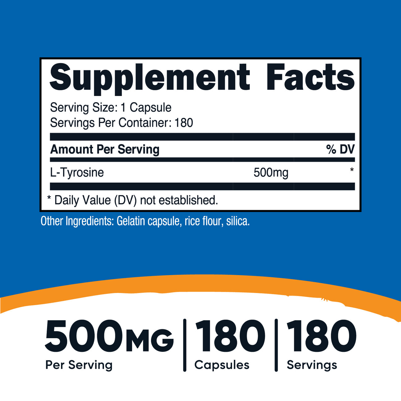 Nutricost L-Tyrosine 500mg | Supports Mental Alertness & Healthy Glandular Function | Neurotransmitter Support | 180 Capsules; Exp 10/2027