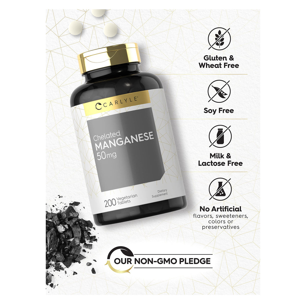 Carlyle Chelated Manganese 50mg | Manganese Gluconate | Supports Collagen Synthesis & Bone Health | 200 Tablets; Exp 02/2027