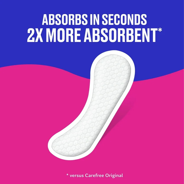 Carefree Regular Panty Liners, Long, Flat, Unscented, 8 Hour Odor Control, 92 Liners