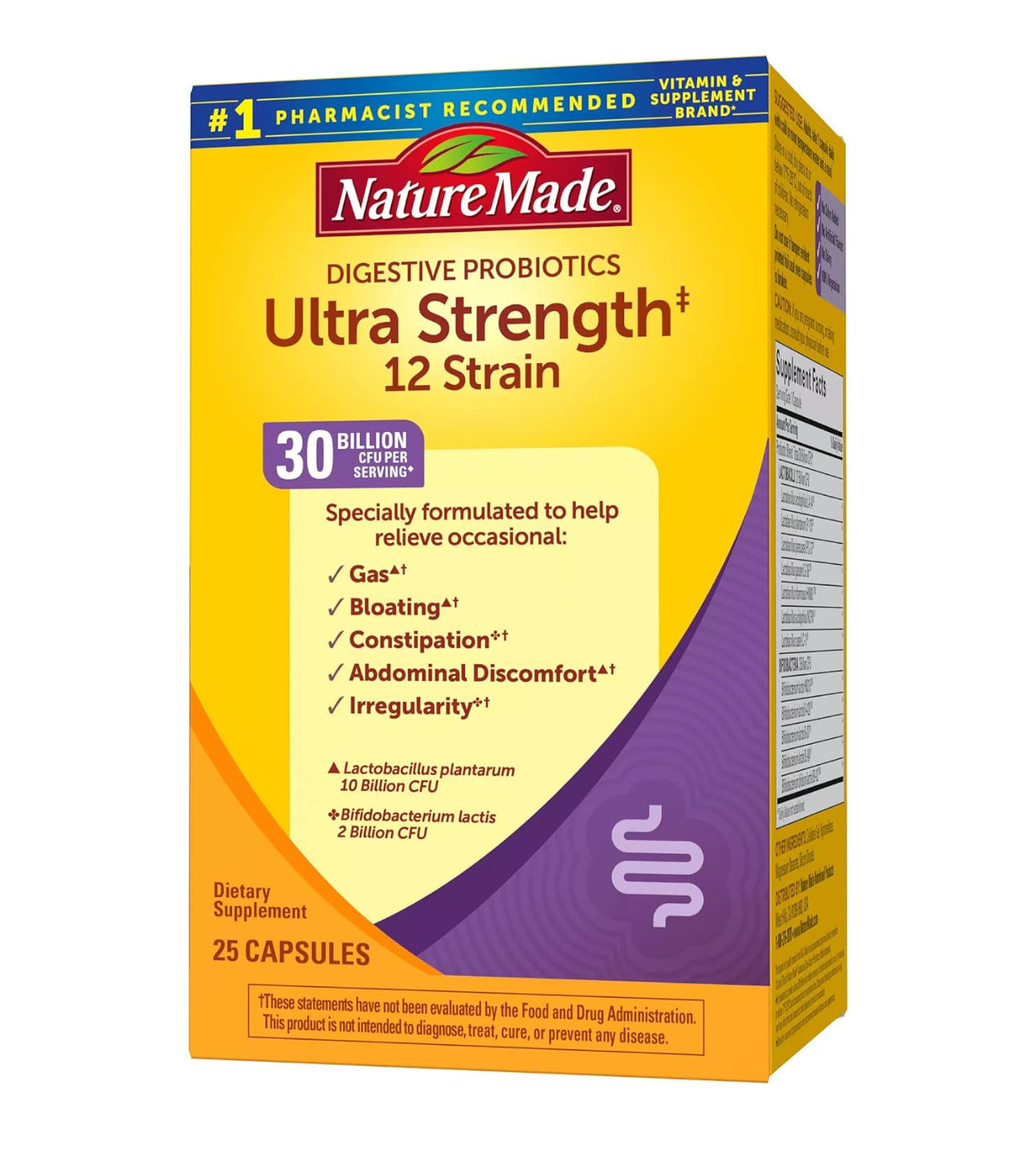 Nature Made Ultra Strength 12 Strain Digestive Probiotics 30 Billion CFU | Lactobacilli sp. & Bifidobacteria sp | 25 Day Supply Probiotics for Women & Men | 25 Capsules; Exp 10/2025