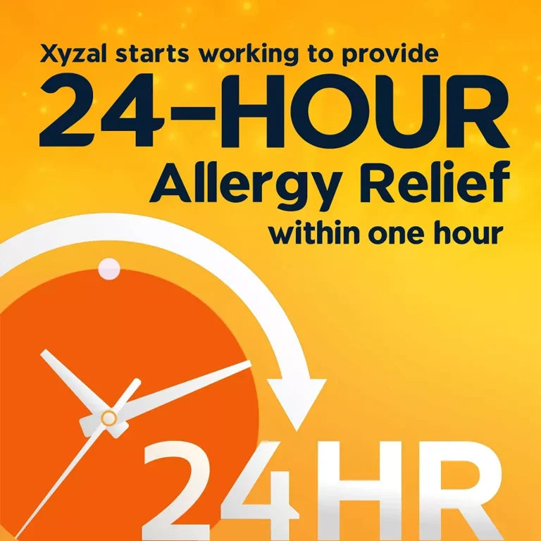 Xyzal 24 Hour Antihistamine Adult Allergy Relief, Levocetirizine, 5 mg, (35 + 10 Bonus Pack) 45 Tablets Exp 04/2026