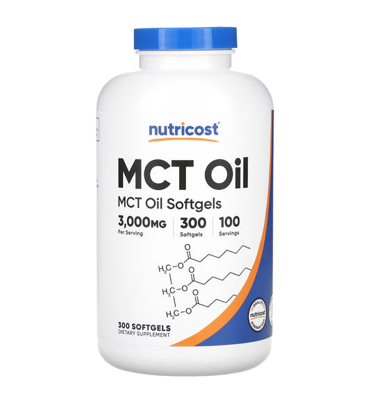 Nutricost MCT Oil 3000mg (Medium Chain Triglycerides) | 1000mg per Softgel | Fat Burning | Weight Loss | Keto Friendly | 100 Servings | 300 Softgels Exp 10/2027
