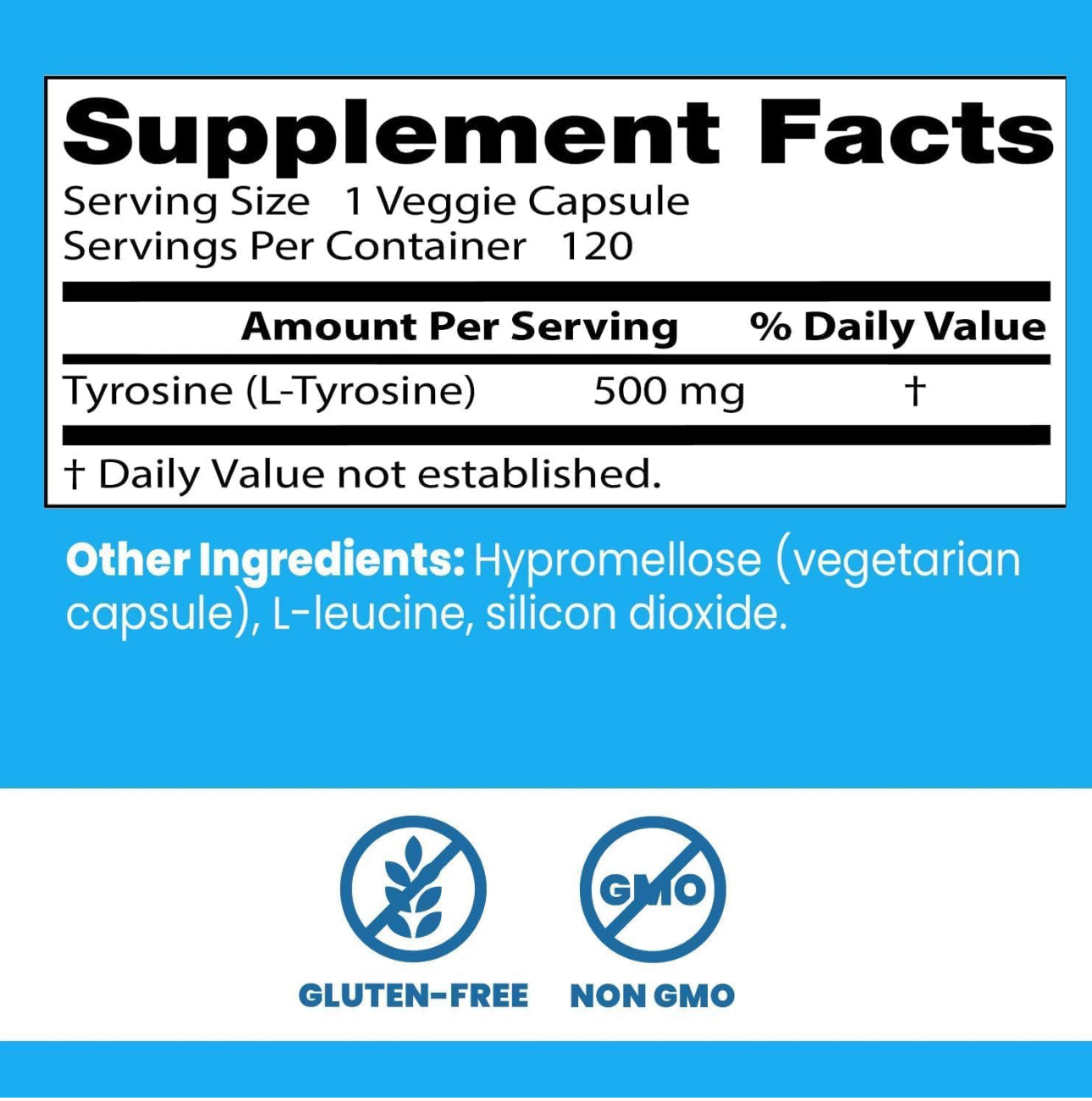 Doctors Best L-Tyrosine 500mg | Brain Transmitter Support | Improves Mood | Promotes Healthy Thyroid Function | 120 Veggie Capsules; Exp 02/2027