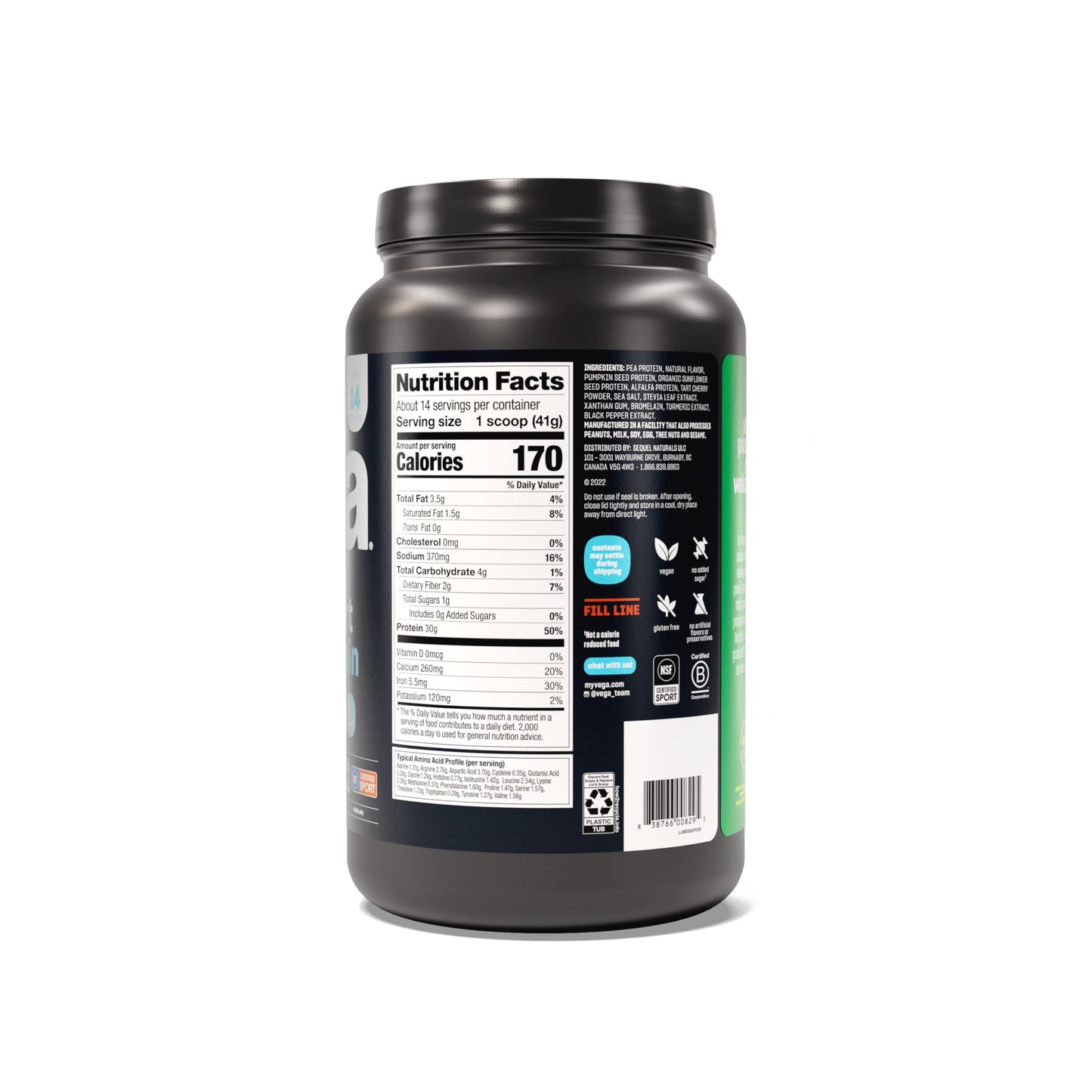 Vega Premium Sport Protein Powder | 30g of Protein | with Tart Cherry, 2 billion CFUs Probiotics, 5 g BCAAs | Vanilla ~ 21.7oz/577g; Exp 05/2026