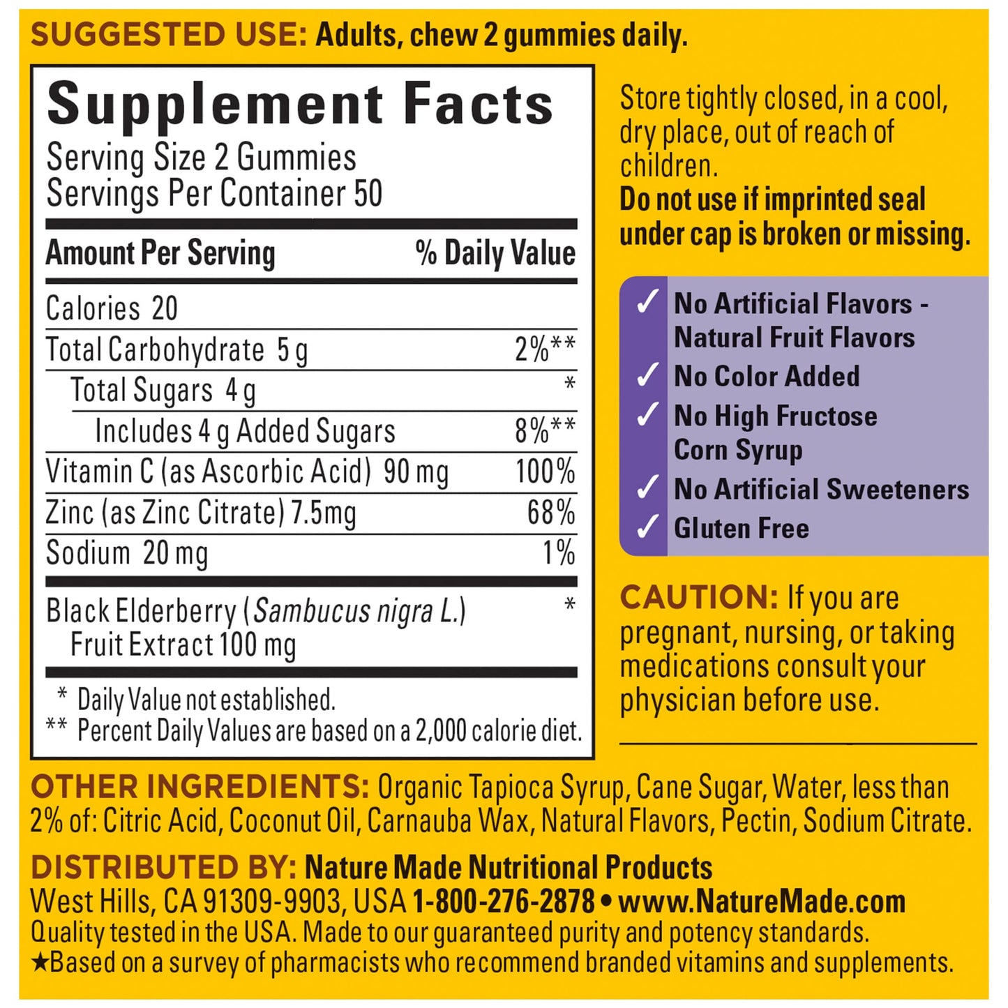 Nature Made Elderberry with Vitamin C and Zinc | 50 Day Supply | Boosts Immune Function | 100 Gummies; Exp 09/2026