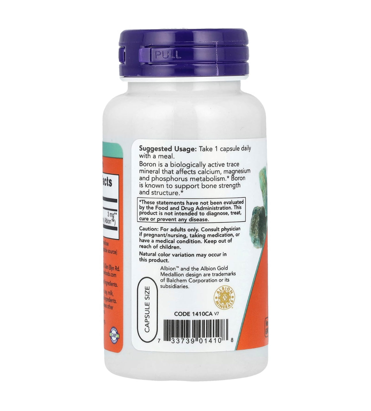 Now Boron 3mg | Albion Bororganic Glycine | Supports Bone Strength and Structure | 100 Capsules; Exp 01/2030