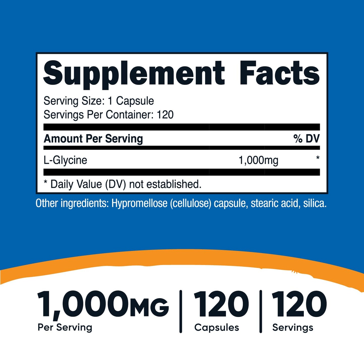 Nutricost L-Glycine 1000mg | 120 Servings | 120 Capsules; Exp 08/2027