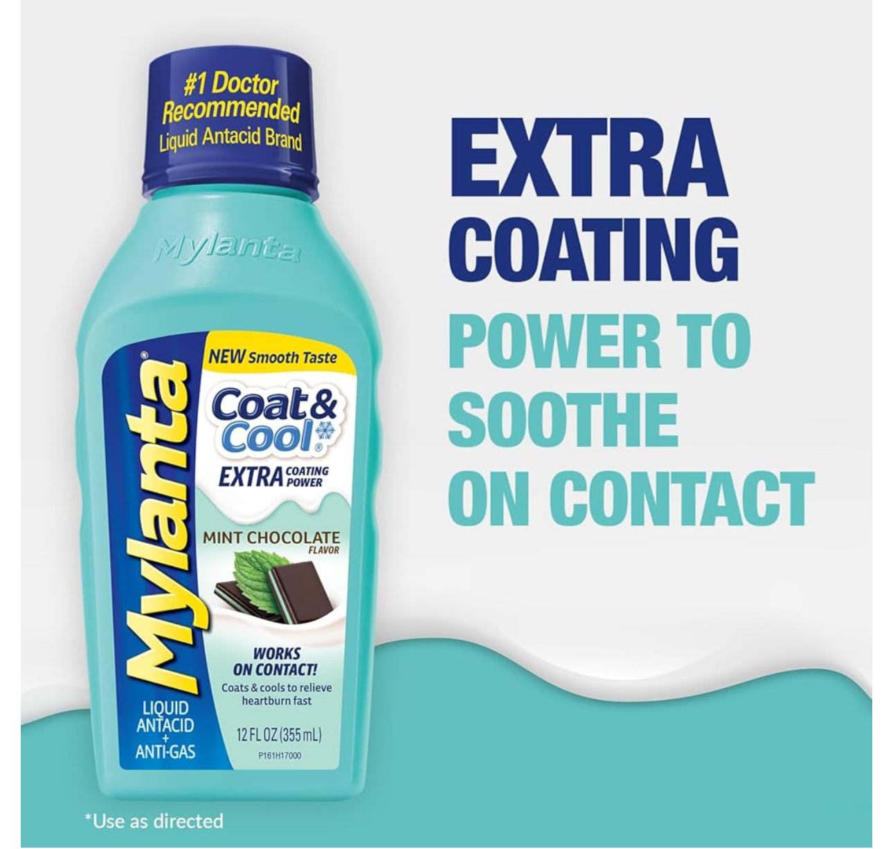 Mylanta Heartburn and Gas Relief, Liquid Antacid, Coat & Cool Formula | Relieves Heartburn, Acid indigestion, Sour stomach & Gas | Chocolate Mint Flavor ~ 355ml; Exp 08/2025