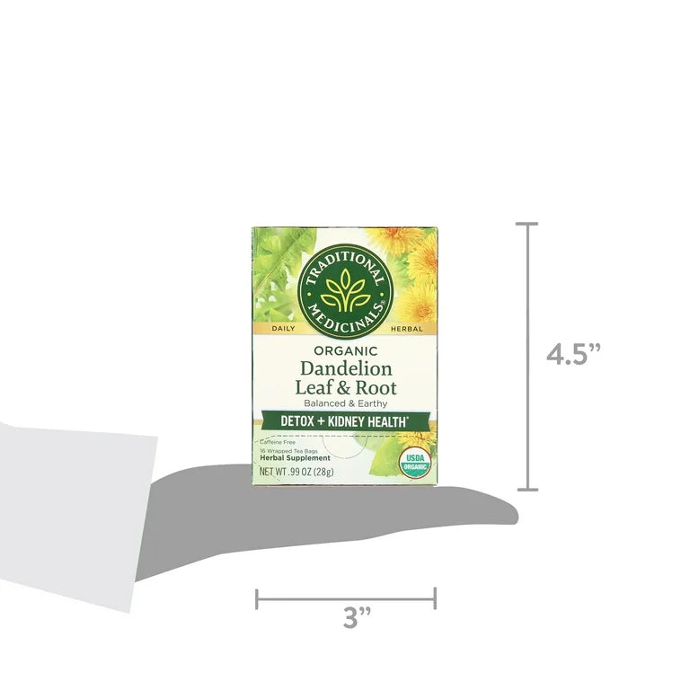 Traditional Medicinals Organic Dandelion Leaf & Root Tea | For Detox | Supports Kidney Function & Healthy Digestion | 16 Tea bags; Exp 05/2028