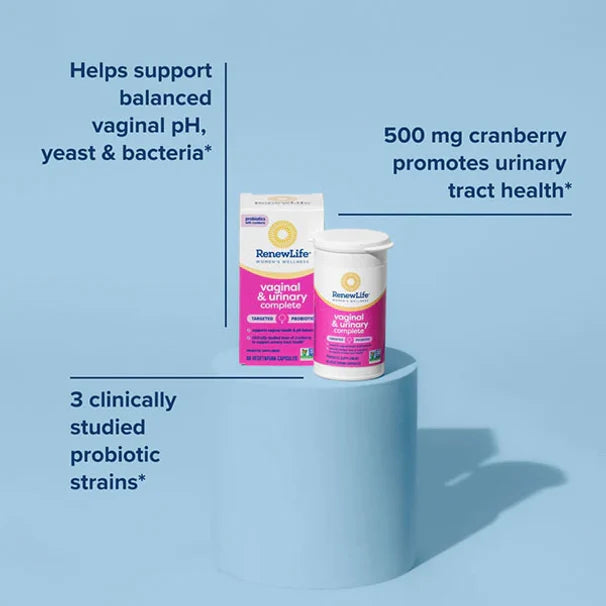 RenewLife Ultimate Flora Vaginal & Urinary Complete | 30 Day Supply | Plus Probiotic and Cranberry | 60 Delayed Release Capsules; Exp 05/2025